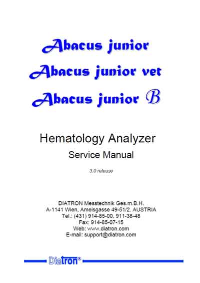 Сервисная инструкция Service manual на Abacus junior, junior vet, junior B [Diatron]
