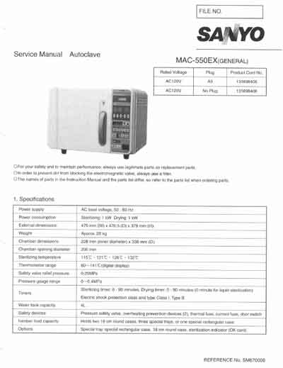 Сервисная инструкция Service manual на Автоклав MAK-550EX [Sanyo]