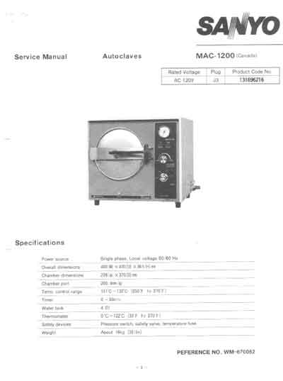 Сервисная инструкция Service manual на Автоклав MAK-1200 [Sanyo]