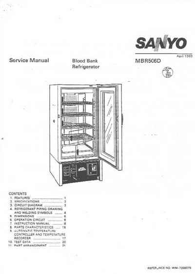 Сервисная инструкция Service manual на Холодильник для хранения крови MBR-506D [Sanyo]
