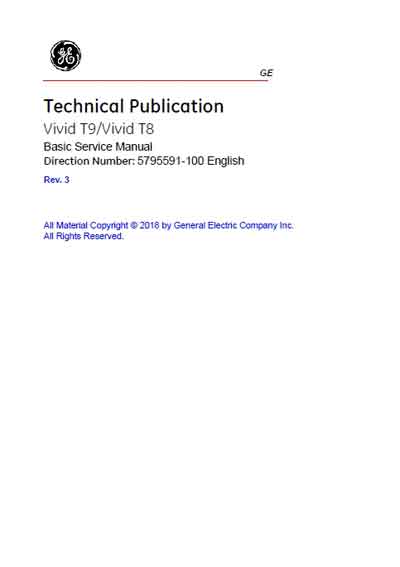 Сервисная инструкция Service manual на Vivid T9 / T8 Rev.3, 2018 [General Electric]