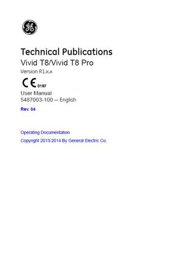 Инструкция пользователя, User manual на Диагностика-УЗИ Vivid T8 / T8 Pro Rev.04