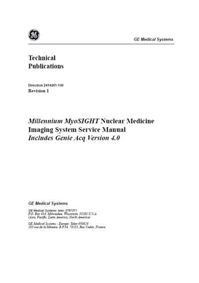 Сервисная инструкция, Service manual на Рентген Гамма-камера Millennium MyoSIGHT