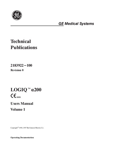Инструкция пользователя, User manual на Диагностика-УЗИ Logiq a200 Volume 1