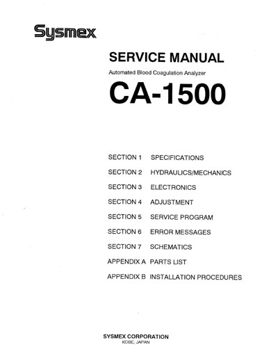 Сервисная инструкция, Service manual на Анализаторы-Коагулометр CA-1500