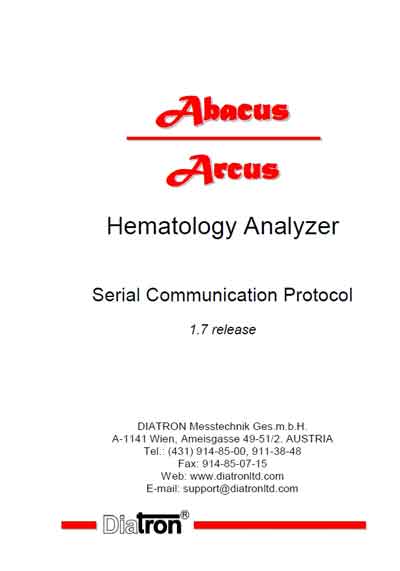 Техническая документация, Technical Documentation/Manual на Анализаторы Abacus-Arcus - Serial Communication Protocol