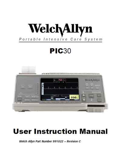Инструкция пользователя User manual на Дефибриллятор-монитор PIC 30 [Welch Allyn]