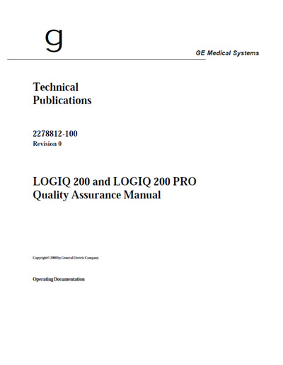 Методические материалы, Methodical materials на Диагностика-УЗИ Logiq 200 & 200 PRO Quality Assurance Manual