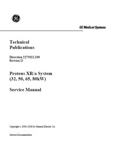 Сервисная инструкция Service manual на Proteus XR/a System (32, 50, 65, 80kW) [General Electric]