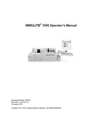 Инструкция по эксплуатации Operation (Instruction) manual на Immulite 1000 [DPC]