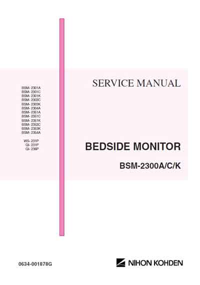 Сервисная инструкция Service manual на BSM-2300A/C/K 0634-001878G [Nihon Kohden]