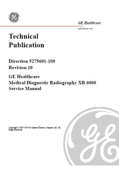 Сервисная инструкция Service manual на Medical Diagnostic Radiography XR 6000 [General Electric]