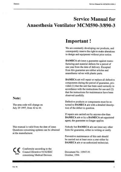 Сервисная инструкция, Service manual на ИВЛ-Анестезия MCM590-3/890-3