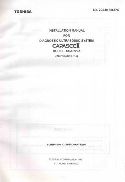 Инструкция по установке, Installation Manual на Диагностика-УЗИ SSA-220A Capasee II (2С730-306E*C)
