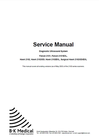 Сервисная инструкция, Service manual на Диагностика-УЗИ Falcon 2101, 2101EXL, Hawk 2102, 2102XDI, 2102EXL, Surgical Hawk 2102XDIEXL