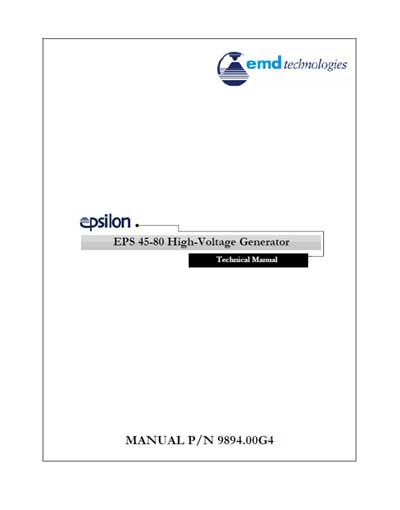 Техническая документация, Technical Documentation/Manual на Рентген-Генератор Epsilon EPS 45-80