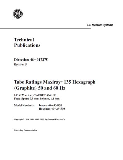 Техническая документация, Technical Documentation/Manual на Рентген Трубка рентгеновская Maxiray 135 Hexagraph