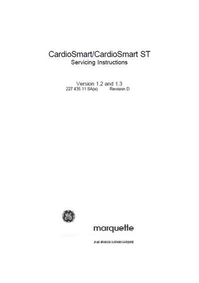 Сервисная инструкция, Service manual на Диагностика-ЭКГ CardioSmart & CardioSmart ST Version 1.2 and 1.3 (Marquette)
