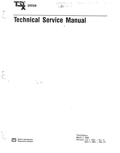 Сервисная инструкция Service manual на Автоматический иммунологический анализатор TDx [Abbott]