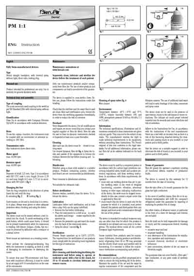 Инструкция пользователя User manual на Прямой наконечник PM 1:1 [Bien Air]