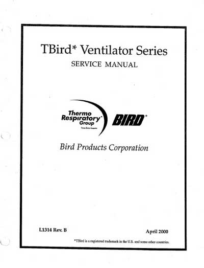 Сервисная инструкция, Service manual на ИВЛ-Анестезия T-Bird (Bird)