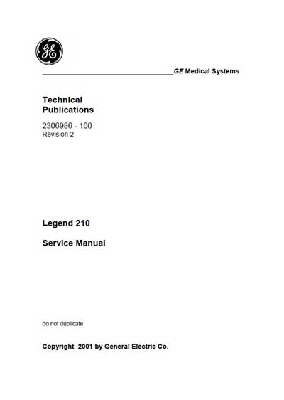 Сервисная инструкция Service manual на Legend  210 (EmerixTel) [General Electric]
