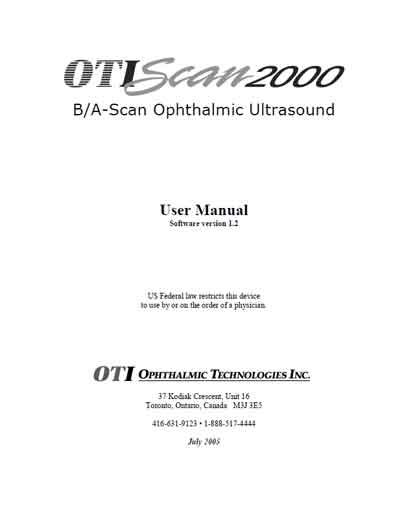 Инструкция пользователя, User manual на Диагностика OTI-Scan 2000 (Ophthalmic)