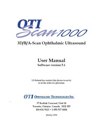 Инструкция пользователя, User manual на Диагностика OTI-Scan 1000 (Ophthalmic)