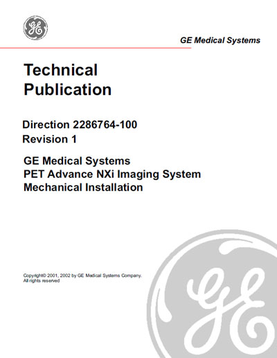 Инструкция по монтажу Installation instructions на PET Advance NXi - Mechanical Installation [General Electric]