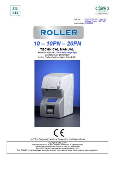 Техническая документация, Technical Documentation/Manual на Анализаторы Roller 10, 10PN, 20PN