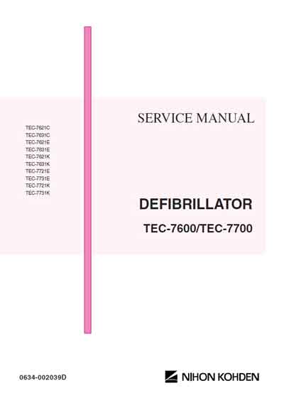 Сервисная инструкция Service manual на Дефибриллятор TEC-7600/TEC-7700 (0634-002029D) [Nihon Kohden]