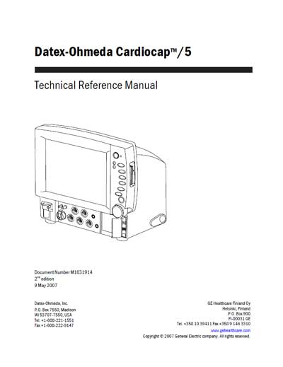 Техническая документация Technical Documentation/Manual на Cardiocap 5 (2007) [Datex-Ohmeda]