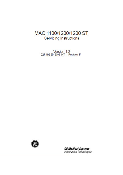 Сервисная инструкция, Service manual на Диагностика-ЭКГ MAC 1100, 1200, 1200ST