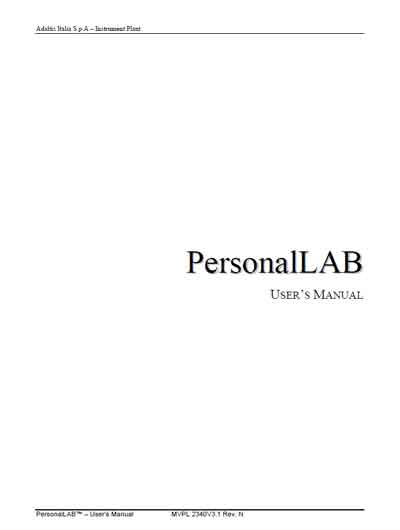 Инструкция пользователя User manual на PersonalLAB (Adaltis) [---]