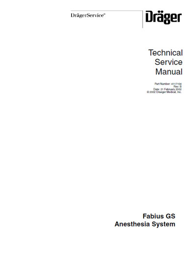 Сервисная инструкция, Service manual на ИВЛ-Анестезия Fabius GS Rev: B