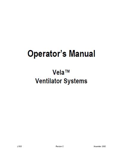 Инструкция оператора Operator manual на Vela [Viasys]
