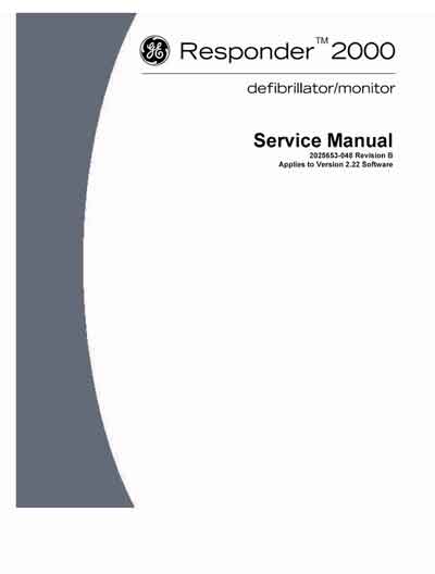 Сервисная инструкция Service manual на Дефибриллятор-монитор Responder 2000 [General Electric]