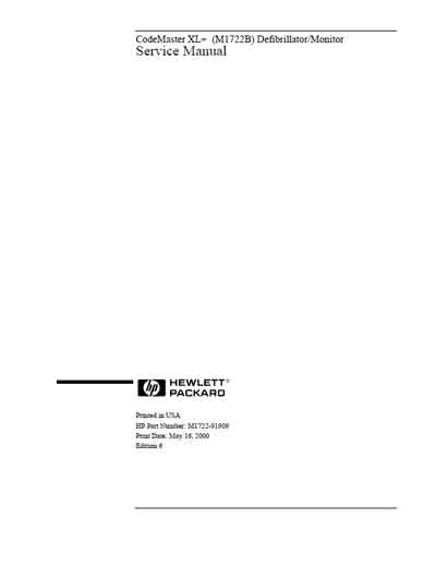 Сервисная инструкция Service manual на Дефибриллятор-монитор M1722B CodeMaster XL+ [Hewlett Packard]