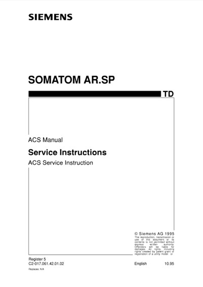 Сервисная инструкция Service manual на Somatom AR.SP - ACS Service Instruction [Siemens]