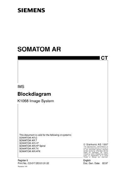 Техническая документация, Technical Documentation/Manual на Томограф Somatom AR - IMS K1068 Image System
