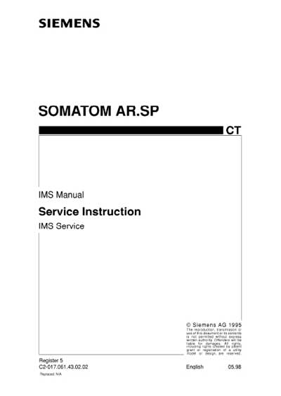 Сервисная инструкция, Service manual на Томограф Somatom AR.SP - IMS Service