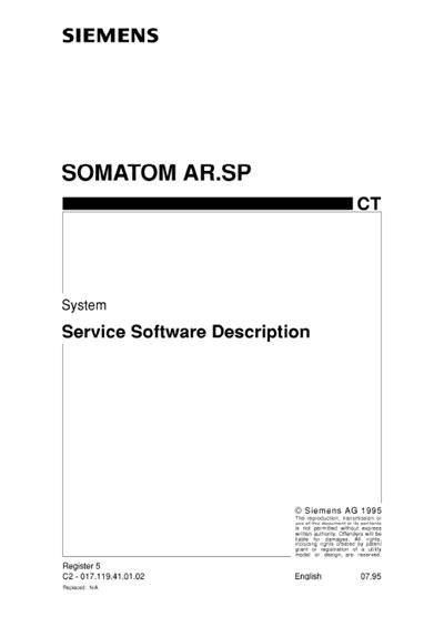 Сервисная инструкция, Service manual на Томограф Somatom AR.SP - Service Software Description