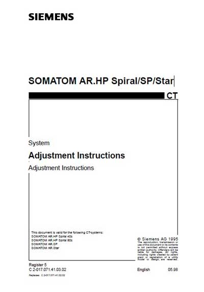 Инструкция по монтажу Installation instructions на Somatom AR.HP Spiral/SP/Star [Siemens]