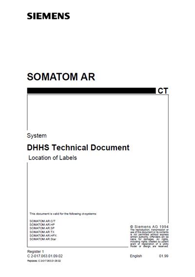 Техническая документация, Technical Documentation/Manual на Томограф Somatom AR - Location of Labels