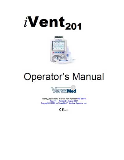 Инструкция оператора Operator manual на iVent 201 - Rev. 11 2007 [VersaMed]