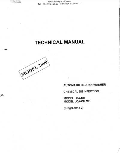 Техническая документация, Technical Documentation/Manual на Лаборатория Автоматическая мойка Model LCA-CH, LCA-CH ME (Hysis Medical)