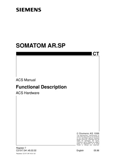 Техническая документация Technical Documentation/Manual на Somatom AR.SP - Function description ACS hardware [Siemens]