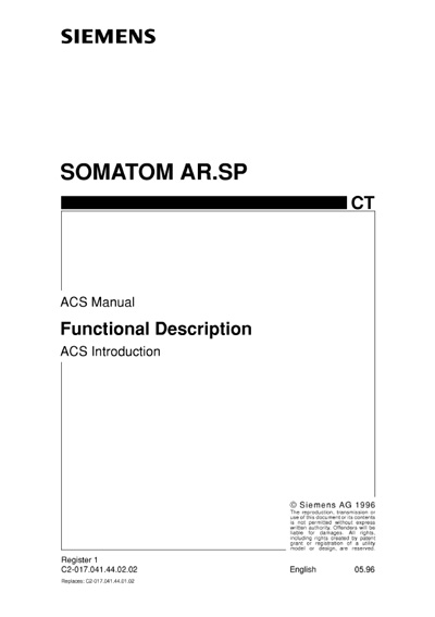 Техническая документация, Technical Documentation/Manual на Томограф Somatom AR.SP - Function description ACS Introduction