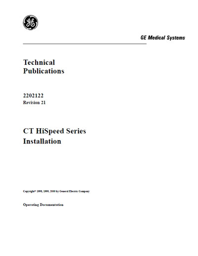 Инструкция по установке, Installation Manual на Томограф CT HiSpeed - Installation