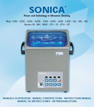Инструкция по эксплуатации Operation (Instruction) manual на Ультразвуковая ванна Sonica Mod: 1200,2200,3200,3200L, 3300,4200,5200,5300,45L,60L,90L (Soltec) [---]